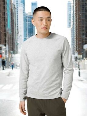 Lululemon City Sweat Crew in Heathered Ultra Light Grey / Sea Salt Sz XL